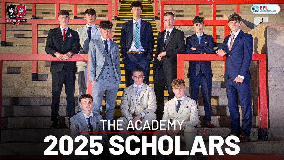 Graphic showing the 2025 intake of scholars to the Academy at Exeter City