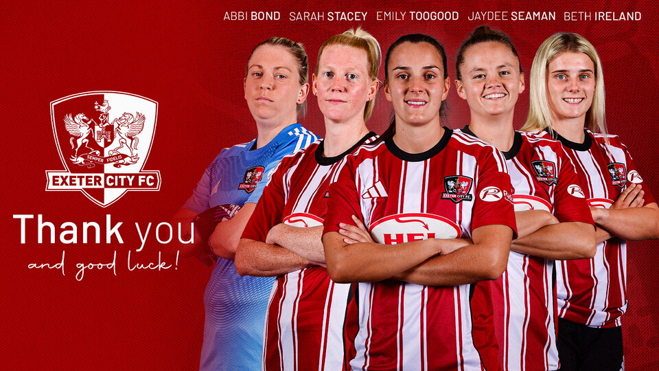 Thank you graphic for five players leaving Exeter City Women