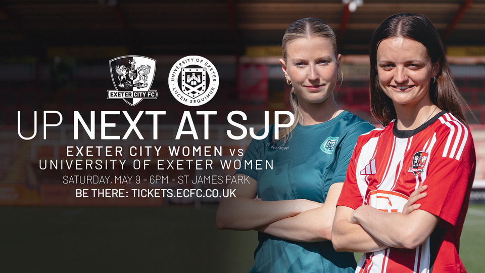 Up next at SJP graphic for Exeter City Women v Exeter Uni Women