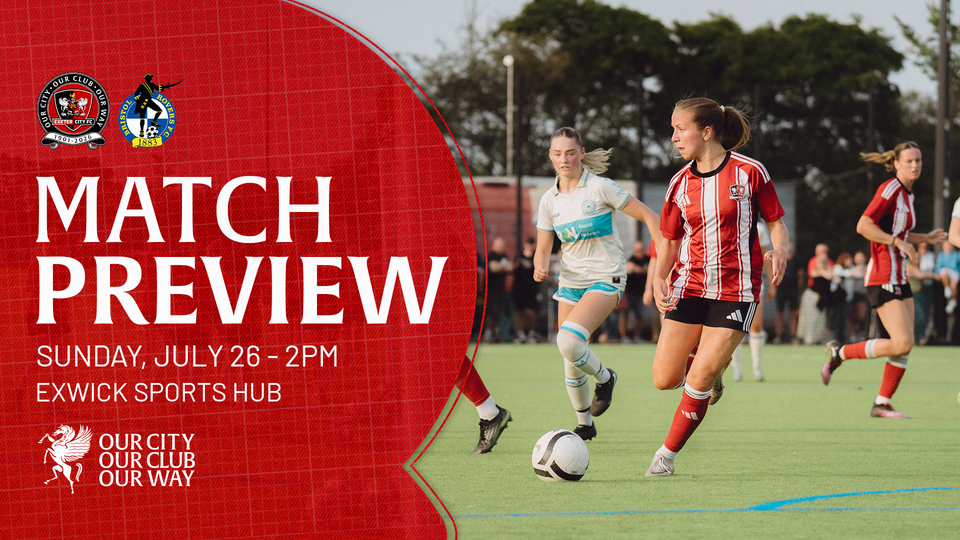 Women's Match Preview graphic for a match against Bristol Rovers at Exwick