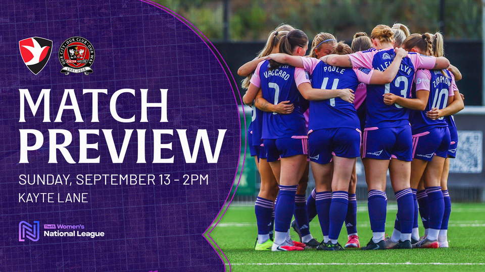 Match preview graphic for Cheltenham Women vs Exeter City Women