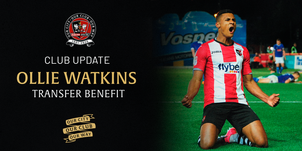 Exeter City recibe beneficio por salida de Ollie Watkins de Aston Villa
